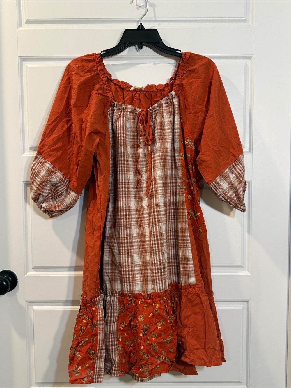 Easel rust Plaid and Floral Dress medium
